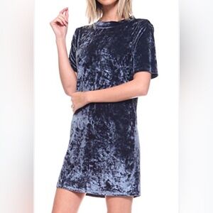 Blue Crushed Velvet Mini Dress